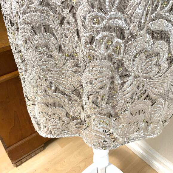 Kay Unger Size 14 Women's Long Sleeve Floral Lace Sequin Sheath Dress Formal - Picture 10 of 14